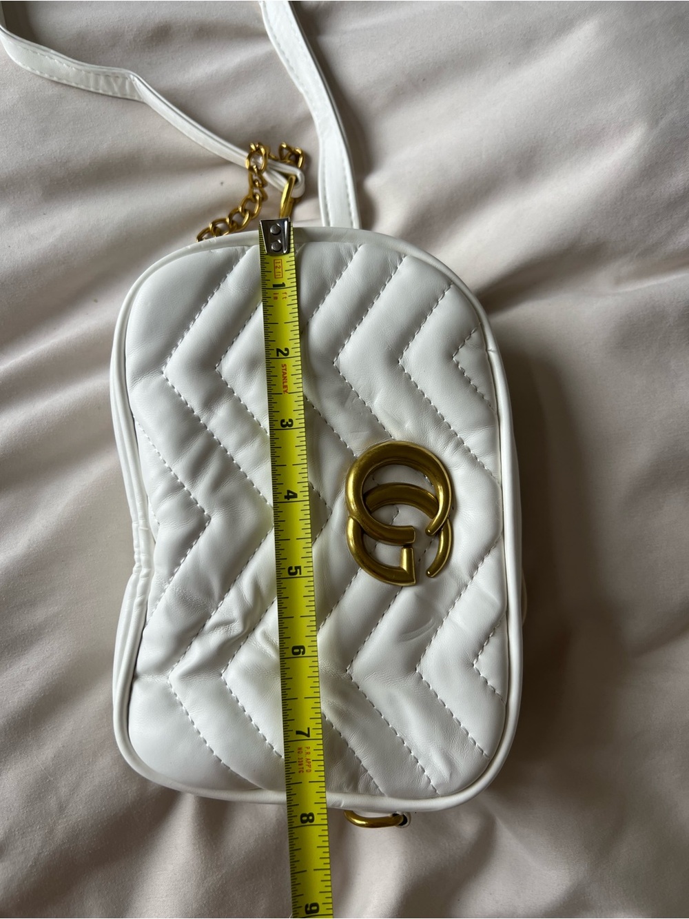 White Quilted Crossbody Bag with Gold Hardware- Not Authenticated